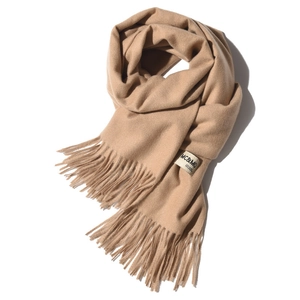 Soft beige 100% cashmere scarf with fringe tassels for winter warmth and comfort