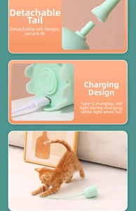 Smart interactive cat toy with detachable tail and Type-C charging port features