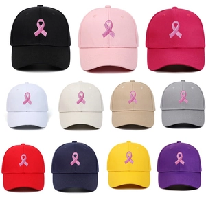 Unisex Cotton Embroidered Baseball Cap Pink Ribbon Pattern Adjustable Sun Protection Summer Outdoor Sports Leisure Hat