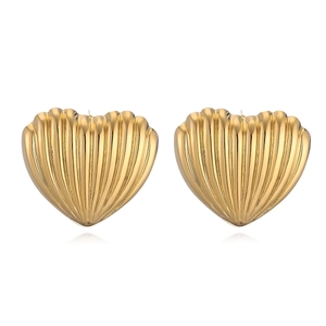 Fashionable 18K gold heart-shaped stud earrings with textured metallic finish