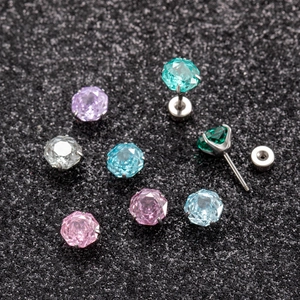 6mm rose-cut zircon stud earrings in multiple colors with surgical steel screw backs