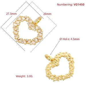 Gold-plated heart pendant with baguette zircons, 27.5mm x 26mm luxury necklace charm