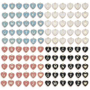 Heart Round Enamel Letter Charms Zinc Alloy Double Sided Oil Dripping Pendants For DIY Jewelry Making Crafts