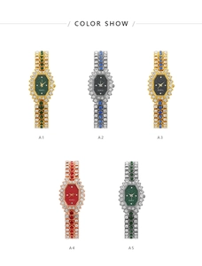 Multiple color options of luxury diamond-set square quartz watches with metal bracelets