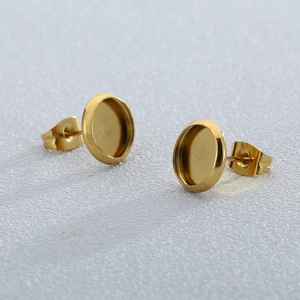 Minimalist round disc stud earrings with 18K gold plating and polished stainless steel finish