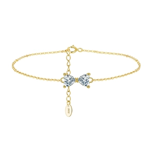 925 Sterling Silver Bowknot Heart Bracelet For Women Elegant Rhinestone Adjustable Chain Link Fashion Jewelry Gift