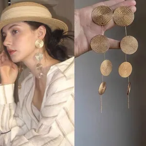 Vintage Long Tassel Dangle Earrings For Women With Silver Earring Post Multi Layer Geometric Circle Leaf Floral Style
