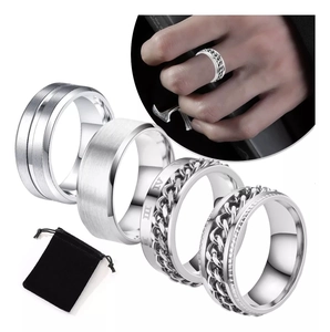 Men Titanium Steel Rings Punk Chain Roman Numerals Geometric Band Rings Minimalist Fashion Unisex Wedding Party Jewelry