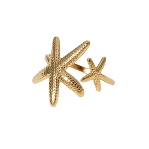 Minimalist gold starfish stainless steel open ring with polished textured metal finish
