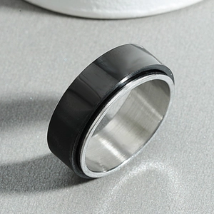 Vintage rotating stainless steel ring in black and silver finish for couples