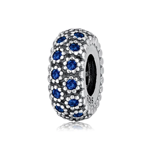 925 sterling silver spacer bead with pavé blue zircon flowers for charm bracelets
