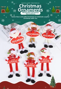 Detail of 6-piece Christmas plush doll set featuring Santa, snowman, and reindeer figures