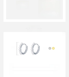 Macro detail of 925 sterling silver hoop earrings with pearls, 14.5mm height dimension