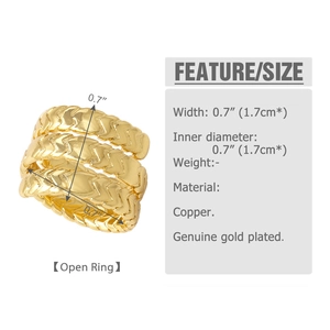 Macro detail of triple-layered gold plated chevron ring showing 0.7-inch inner diameter