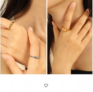 Detailed view of 18k gold plated stainless steel rings with oval star zircon inlay