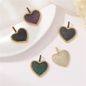 Heart Pendant Necklace Copper 14K Gold Plated Micro Cubic Zirconia Simple Retro Fashion Jewelry Accessories For Women