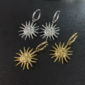 18K gold and silver sun face stud earrings set for women made of durable titanium steel