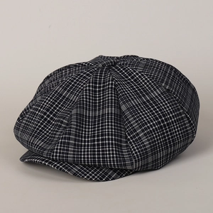 Newsboy Cap For Women Retro Plaid Octagonal Hat Polyester Viscose Lightweight Adjustable British Style Cabbie Hat