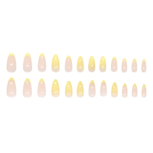 24pcs gradient cream yellow almond press on nails with fresh white floral designs