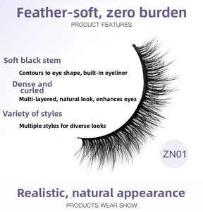 Detail view of ZN01 natural thick eyelashes with soft black band for a layered look