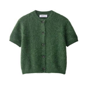 Cardigan In Maglia A Maniche Corte Da Donna Girocollo Verde Tinta Unita Stile Mohair