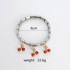 Fashion stainless steel cherry charm bracelet in silver finish with red cherry pendants