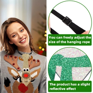 Adjustable Christmas sequin reindeer necktie with glitter finish for holiday parties