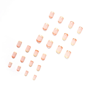 Minimalist orange and yellow French tip press-on nails set in short square-oval shape