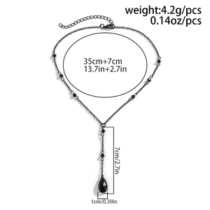 Detailed size chart for black Gothic choker with blood drop tassel and teardrop pendant