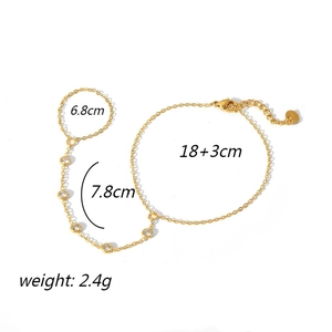 18k gold plated stainless steel ring bracelet set with zircon and adjustable chain