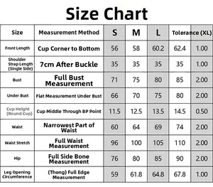 Detailed size chart for women's one-piece swimsuit featuring measurements from S to XL