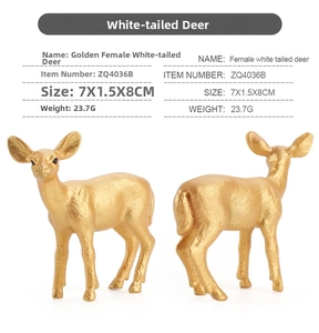 Golden female white-tailed deer model figurine, detailed fur texture, 7x1.5x8cm resin toy