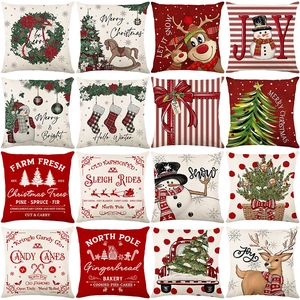 Christmas Throw Pillow Covers Linen Square Decorative Cushion Cases For Sofa Home Farmhouse Holiday Holiday Decor