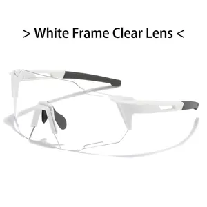 White frame sports sunglasses with clear panoramic lens and non-slip nose pads