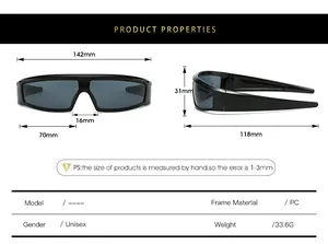 Detailed sizing guide showing frame dimensions for sports Y2K wrap sunglasses