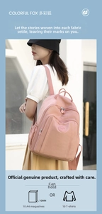 Detailed view of large capacity pink nylon backpack holding 10 A4 magazines or 10 T-shirts