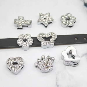 Alloy Rhinestone Slide Charms Heart Crown Butterfly Star Shape Accessories For DIY Jewelry Making Wristband Straps