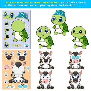 6 pack DIY animal face stickers featuring cute cartoon turtles and zebras for kids creative play