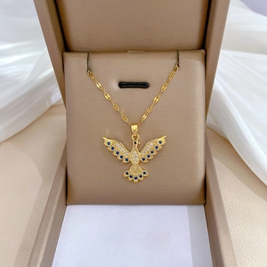 Phoenix Bird Pendant Necklace Stainless Steel Chain Copper Zircon Inlaid Elegant Gold Jewelry For Women