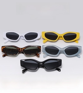Detailed close-up showing diverse colors of cat eye sunglasses with thick geometric frames