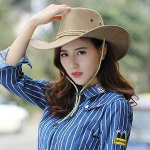 Cappello da cowboy western kaki con tripla corda intrecciata e sottogola regolabile all'aperto
