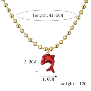 Detailed size specifications of the gold beaded dolphin pendant necklace with 41+5cm chain