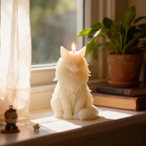 Detailed texture of Maine Coon cat aromatherapy wax candle with realistic fur engraving