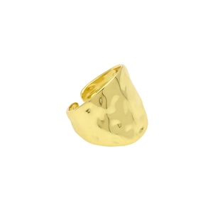 Detailed macro view of 18K gold plated wide ring with irregular hammered texture surface