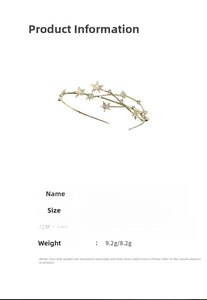 Close-up of gold leaf headband with stars, pearls, and rhinestones on a white background