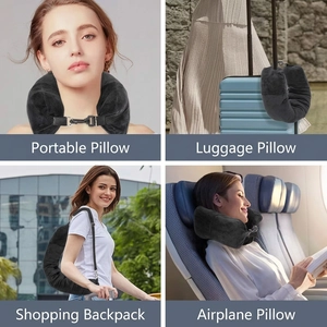 Oreiller de voyage noir polyvalent utilisable comme sangle de bagage et appui-tête doux