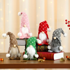 Christmas Gnome Plush Faceless Doll Sitting Ornaments Knitted Hat Long Beard Table Desktop Home Festive Decoration