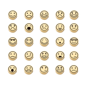 Polished gold stainless steel emoji charm beads with various laser engraved expressions