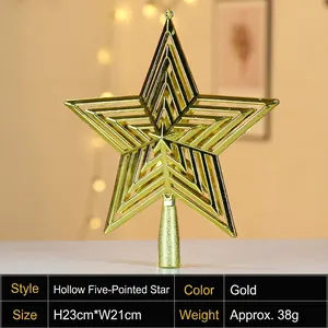 Detailed view of a 23cm gold hollow Christmas tree topper star with size specifications