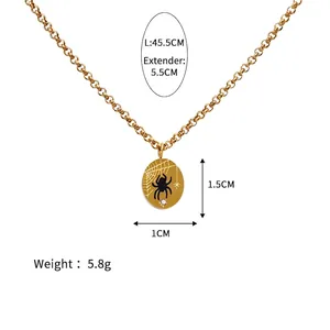 Collar ovalado bañado en oro 18k con colgante de telaraña y cristal, dimensiones